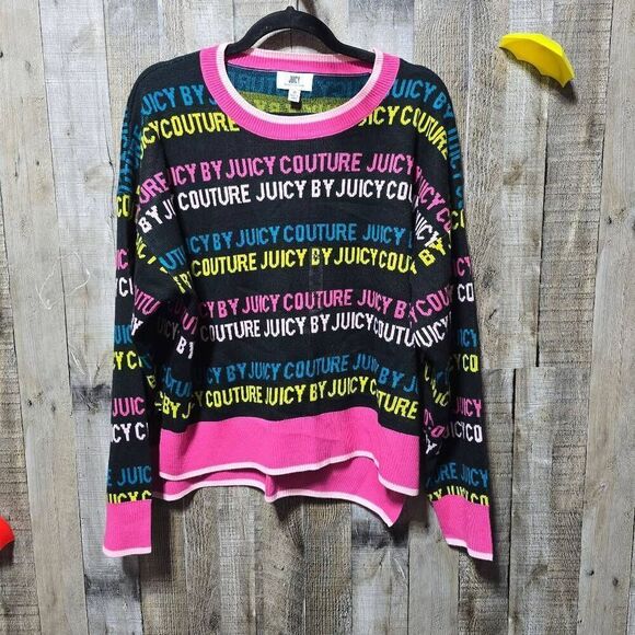 Juicy Couture Spellout Logo Rainbow Colors Sweater Size Medium NWOT - Picture 2 of 6